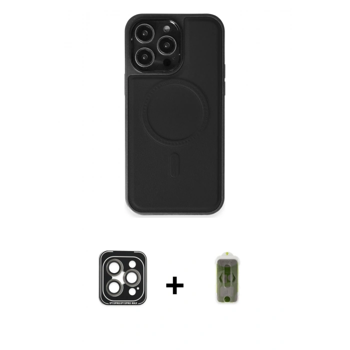 MARSİLYAN™- iPhone 15 Pro Max Kılıf Zirve Işık Serisi - Siyah Joko Magic 5D Hayalet Cam + PVD Metal Kamera Lens - GI
