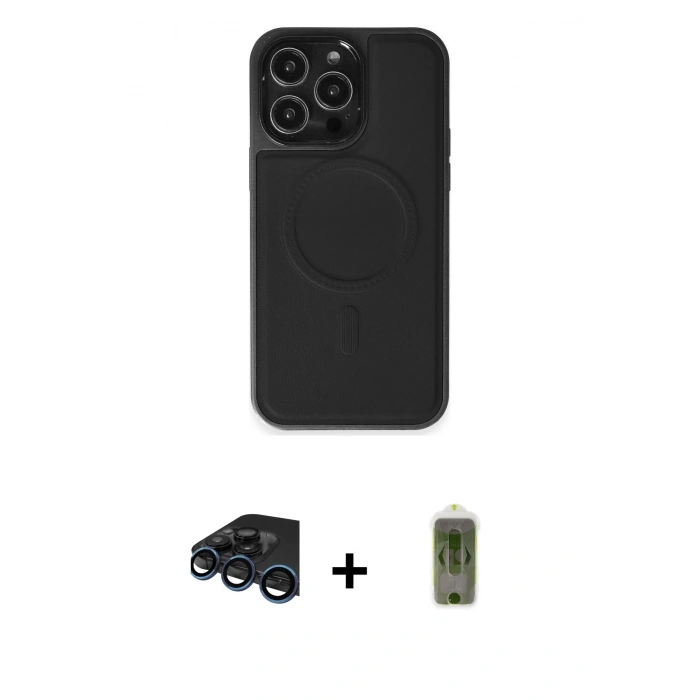 MARSİLYAN™- iPhone 15 Pro Max Kılıf Zirve Işık Serisi - Siyah Joko Magic 5D Hayalet Cam + Raze Metal Kamera Lens - LT