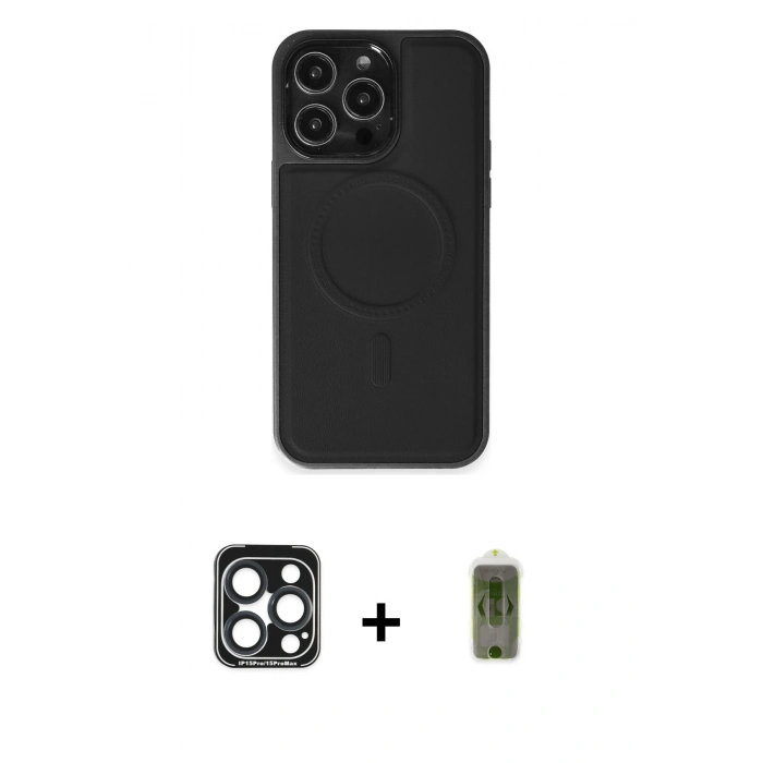 MARSİLYAN™- iPhone 15 Pro Max Kılıf Zirve Işık Serisi - Siyah Joko Magic 5D Hayalet Cam + PVD Metal Kamera Lens - LT