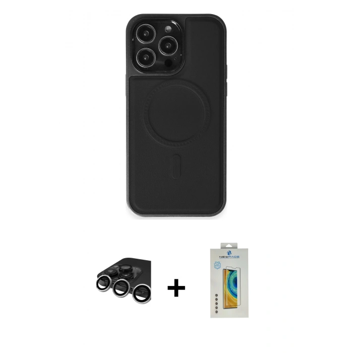 MARSİLYAN™- iPhone 15 Pro Max Kılıf Zirve Işık Serisi - Siyah Polymer Nano Ekran Koruyucu + Raze Metal Kamera Lens - GS