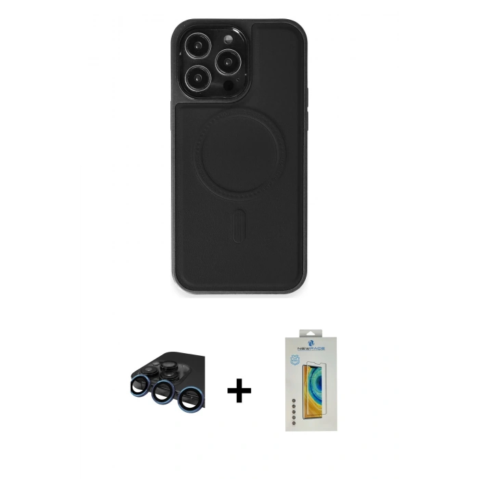 MARSİLYAN™- iPhone 15 Pro Max Kılıf Zirve Işık Serisi - Siyah Polymer Nano Ekran Koruyucu + Raze Metal Kamera Lens - LT