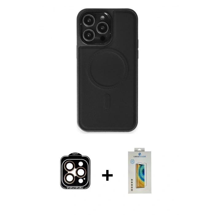 MARSİLYAN™- iPhone 15 Pro Max Kılıf Zirve Işık Serisi - Siyah Polymer Nano Ekran Koruyucu + PVD Metal Kamera Lens - TU