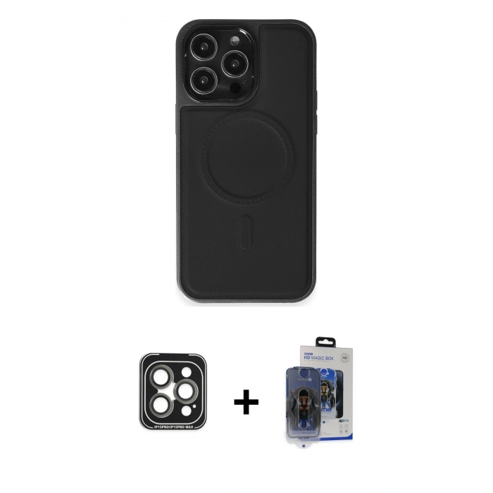 MARSİLYAN™- iPhone 15 Pro Max Kılıf Zirve Işık Serisi - Siyah Vanessa Magic Cam + PVD Metal Kamera Lens - GI