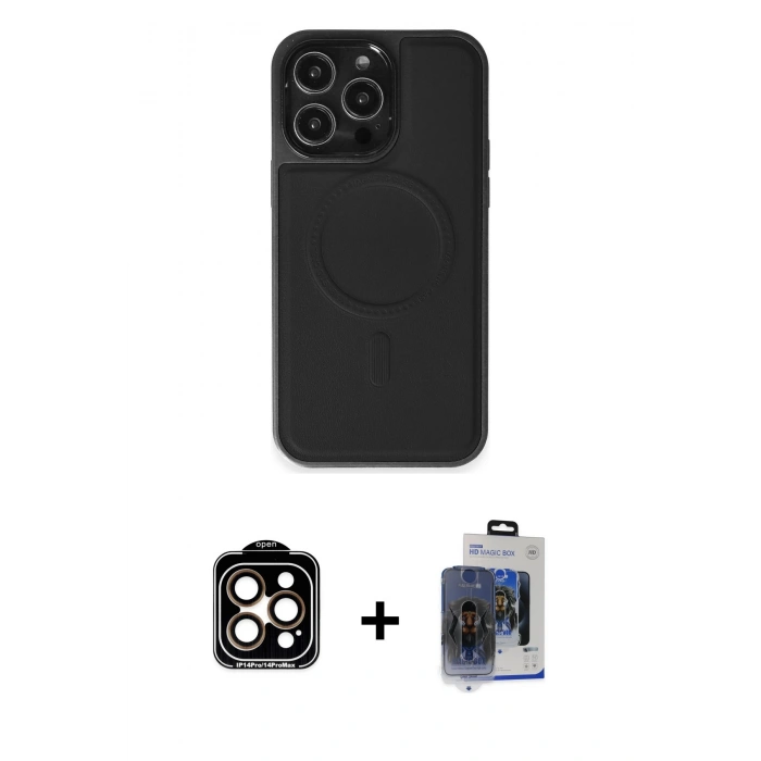 MARSİLYAN™- iPhone 15 Pro Max Kılıf Zirve Işık Serisi - Siyah Vanessa Magic Cam + PVD Metal Kamera Lens - TU