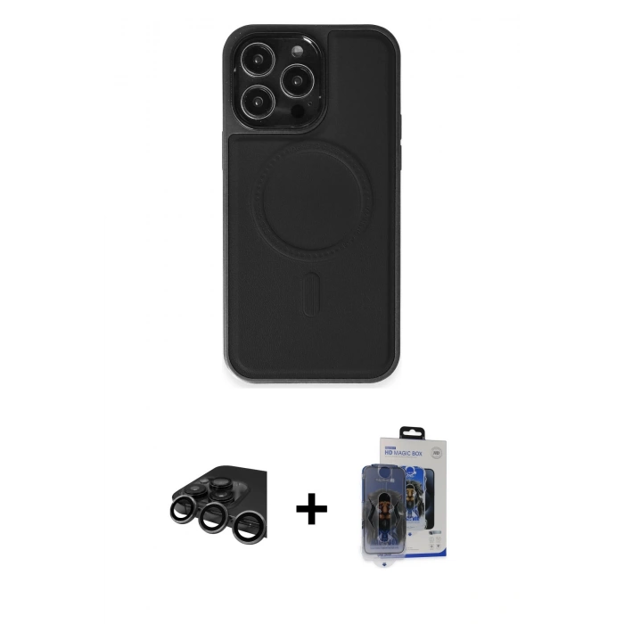 MARSİLYAN™- iPhone 15 Pro Max Kılıf Zirve Işık Serisi - Siyah Vanessa Magic Cam + Raze Metal Kamera Lens - TMGI