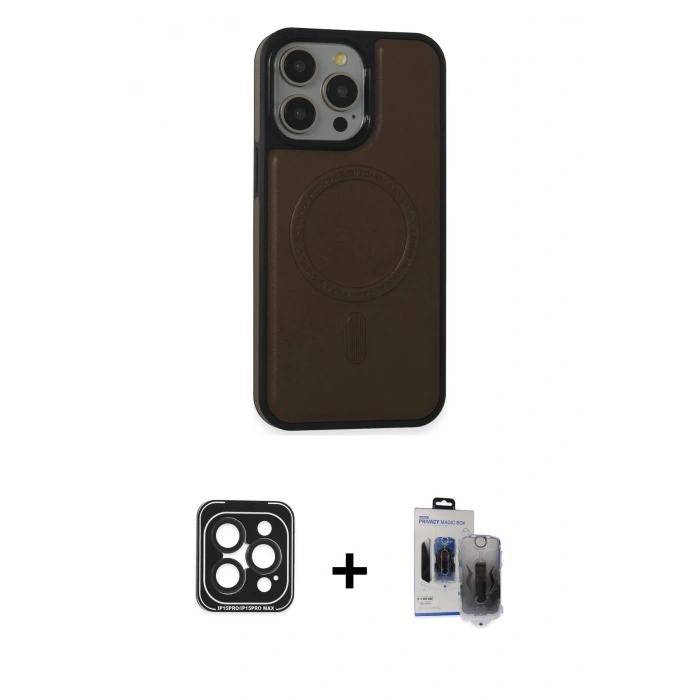 MARSİLYAN™- iPhone 15 Pro Max Kılıf Zirve Işık Serisi - Siyah Vanessa Magic Hayalet Cam + PVD Metal Kamera Lens - SH