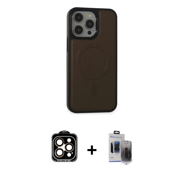 MARSİLYAN™- iPhone 15 Pro Max Kılıf Zirve Işık Serisi - Siyah Vanessa Magic Hayalet Cam + Turuncu PVD Metal Kamera Lens