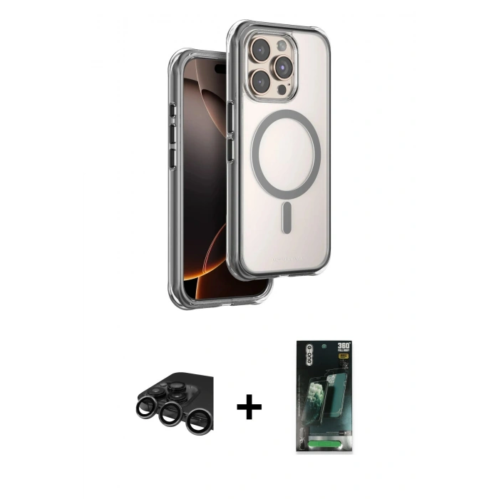 MARSİLYAN™- iPhone 15 Pro Max Kılıf Zirve Klasik Prime - Siyah 360 Mat Full Body Arka Koruyucu + Raze Metal Kamera Lens - TMGI