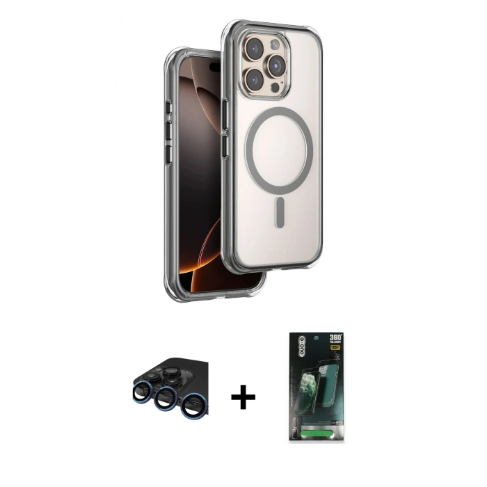 MARSİLYAN™- iPhone 15 Pro Max Kılıf Zirve Klasik Prime - Siyah 360 Mat Full Body Arka Koruyucu + Raze Metal Kamera Lens - LT