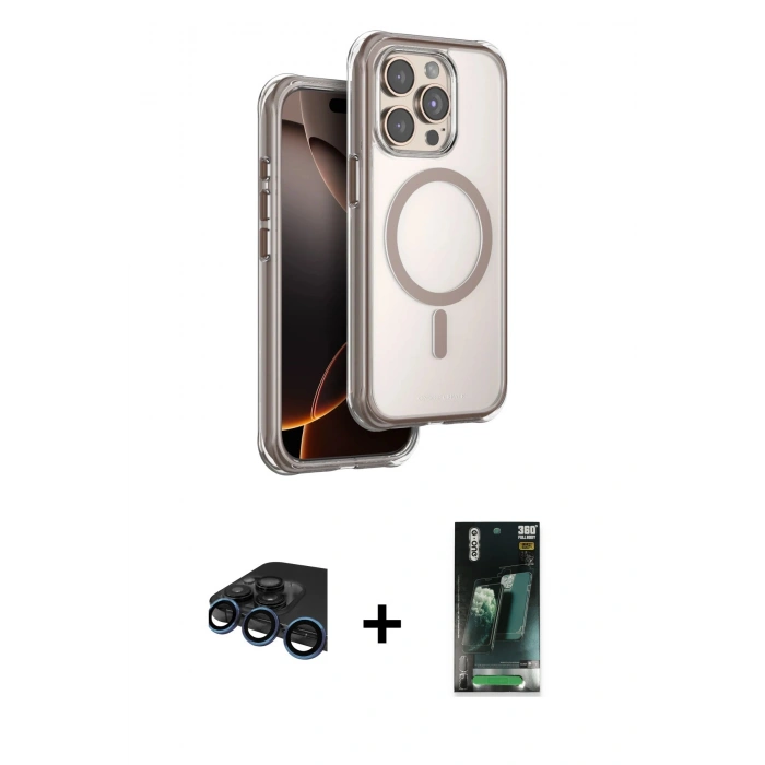 MARSİLYAN™- iPhone 15 Pro Max Kılıf Zirve Klasik Prime - Siyah 360 Mat Full Body Arka Koruyucu + Raze Metal Kamera Lens - LT