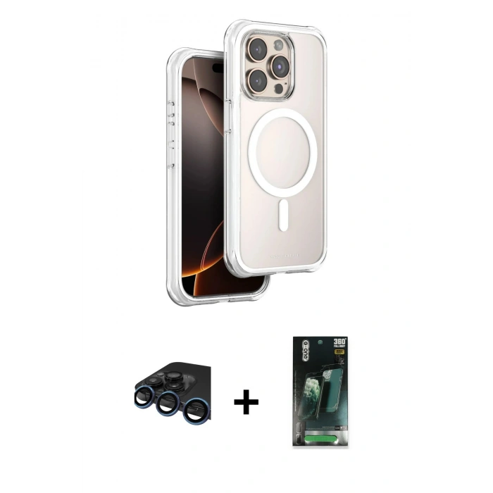 MARSİLYAN™- iPhone 15 Pro Max Kılıf Zirve Klasik Prime - Siyah 360 Mat Full Body Arka Koruyucu + Raze Metal Kamera Lens - LT