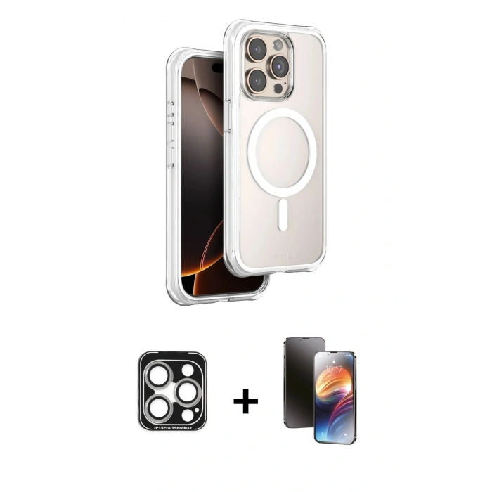 MARSİLYAN™- iPhone 15 Pro Max Kılıf Zirve Klasik Prime - Siyah 3D Antistatik Mat Seramik Nano Ekran Koruyucu + PVD Metal Kamera Lens - GS