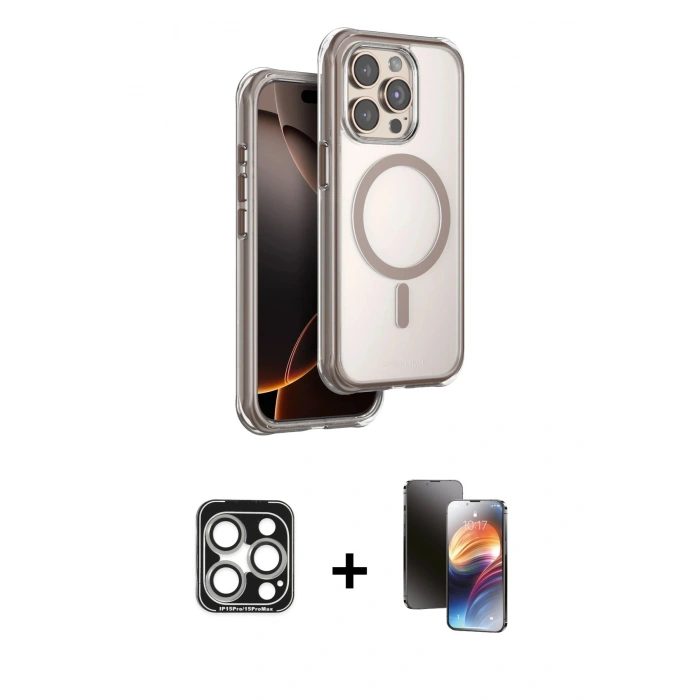 MARSİLYAN™- iPhone 15 Pro Max Kılıf Zirve Klasik Prime - Siyah 3D Antistatik Mat Seramik Nano Ekran Koruyucu + PVD Metal Kamera Lens - GS