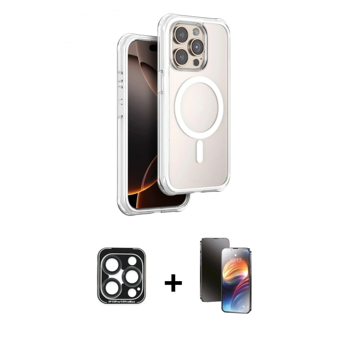 MARSİLYAN™- iPhone 15 Pro Max Kılıf Zirve Klasik Prime - Siyah 3D Antistatik Mat Seramik Nano Ekran Koruyucu + PVD Metal Kamera Lens - LT