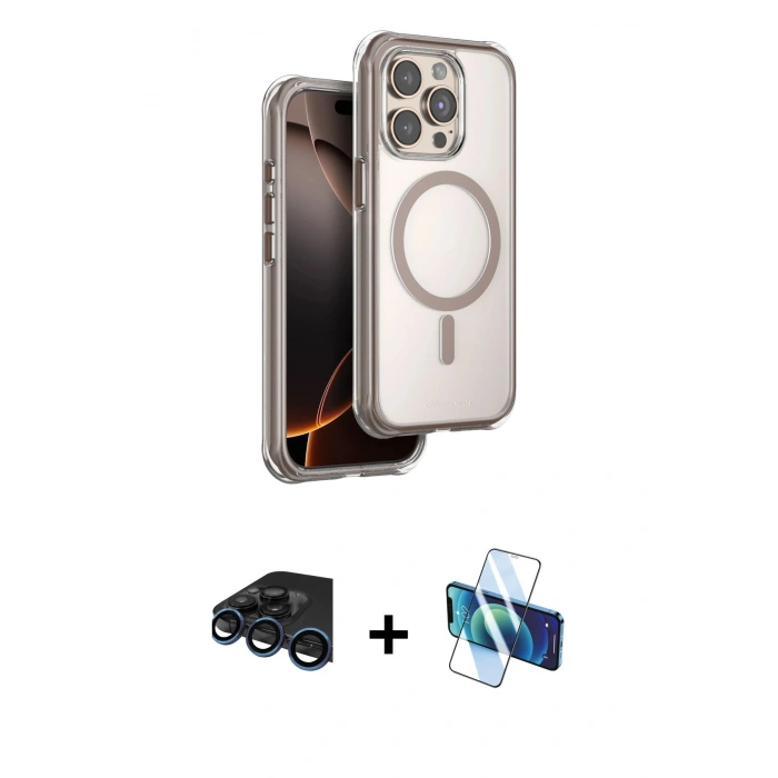 MARSİLYAN™- iPhone 15 Pro Max Kılıf Zirve Klasik Prime - Siyah 3D Antistatik Seramik Nano Ekran Koruyucu + Raze Metal Kamera Lens - LT