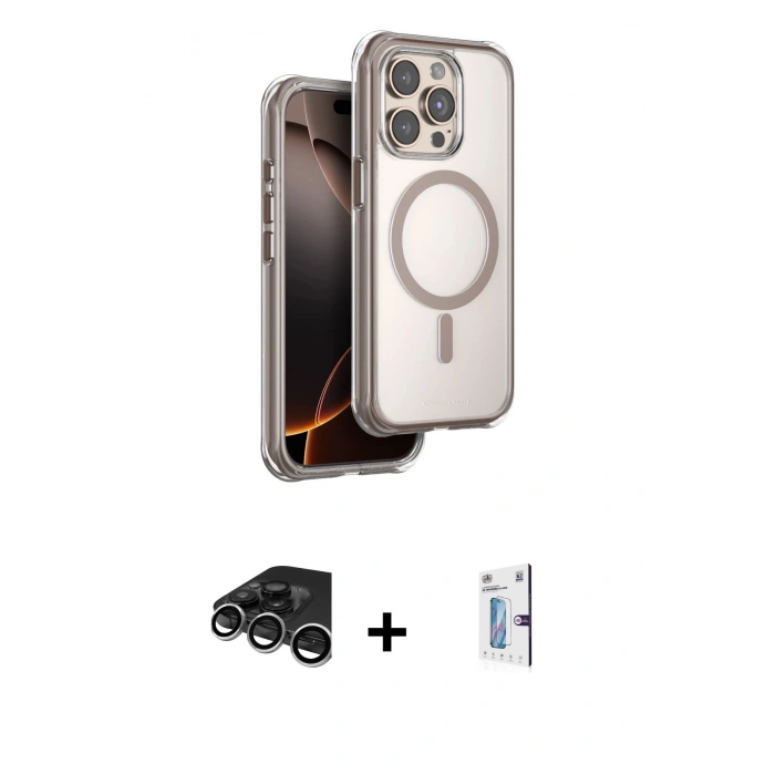 MARSİLYAN™- iPhone 15 Pro Max Kılıf Zirve Klasik Prime - Siyah Bilvis 0.18mm Plus Cam Ekran Koruyucu + Raze Metal Kamera Lens - GS