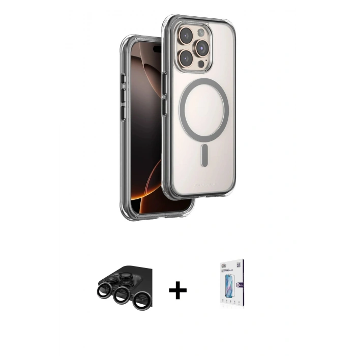 MARSİLYAN™- iPhone 15 Pro Max Kılıf Zirve Klasik Prime - Siyah Bilvis 0.18mm Plus Cam Ekran Koruyucu + Raze Metal Kamera Lens - TMGI