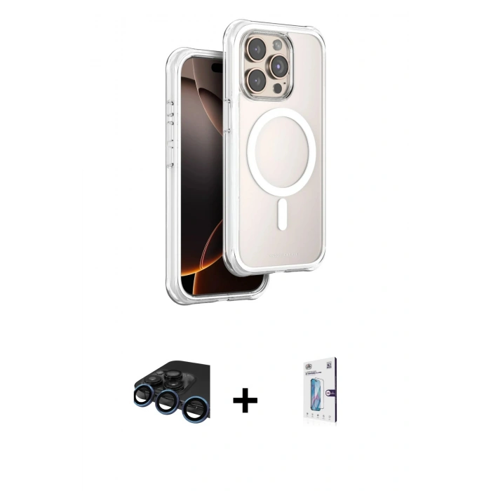MARSİLYAN™- iPhone 15 Pro Max Kılıf Zirve Klasik Prime - Siyah Bilvis 0.18mm Plus Cam Ekran Koruyucu + Raze Metal Kamera Lens - LT
