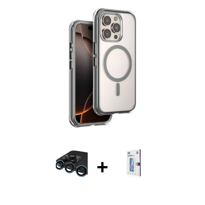MARSİLYAN™- iPhone 15 Pro Max Kılıf Zirve Klasik Prime - Siyah Bilvis 0.18mm Plus Cam Ekran Koruyucu + Raze Metal Kamera Lens - LT