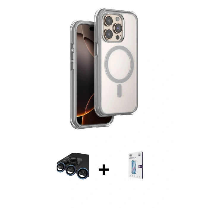 MARSİLYAN™- iPhone 15 Pro Max Kılıf Zirve Klasik Prime - Siyah Bilvis 0.18mm Plus Cam Ekran Koruyucu + Raze Metal Kamera Lens - LT