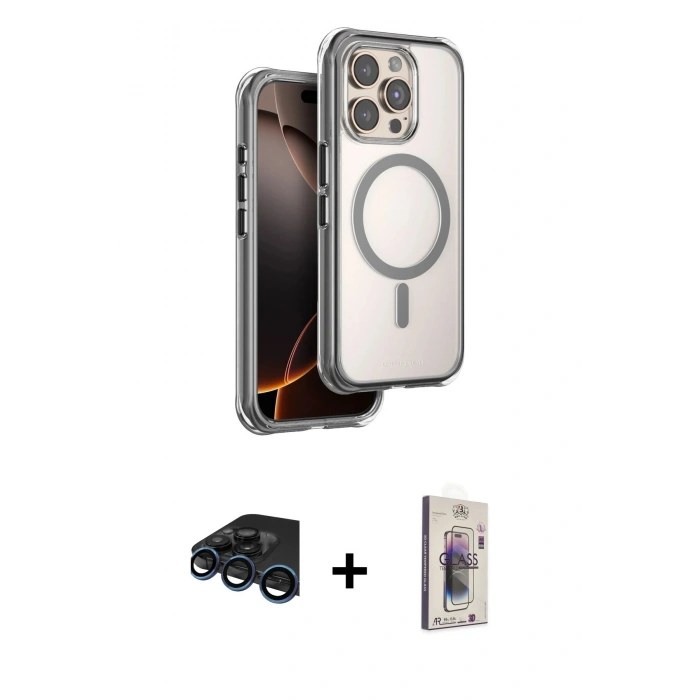 MARSİLYAN™- iPhone 15 Pro Max Kılıf Zirve Klasik Prime - Siyah Bilvis 3D Cam Ekran Koruyucu + Raze Metal Kamera Lens - LT