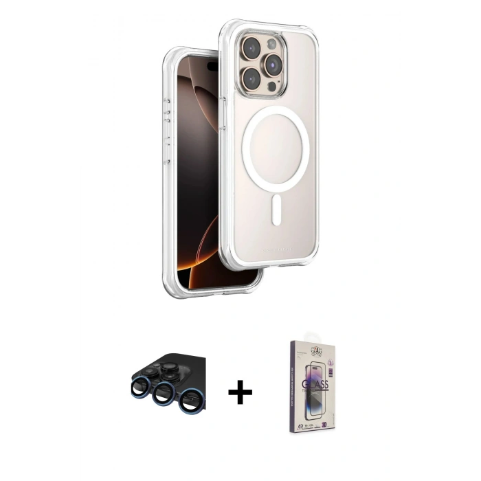 MARSİLYAN™- iPhone 15 Pro Max Kılıf Zirve Klasik Prime - Siyah Bilvis 3D Cam Ekran Koruyucu + Raze Metal Kamera Lens - LT