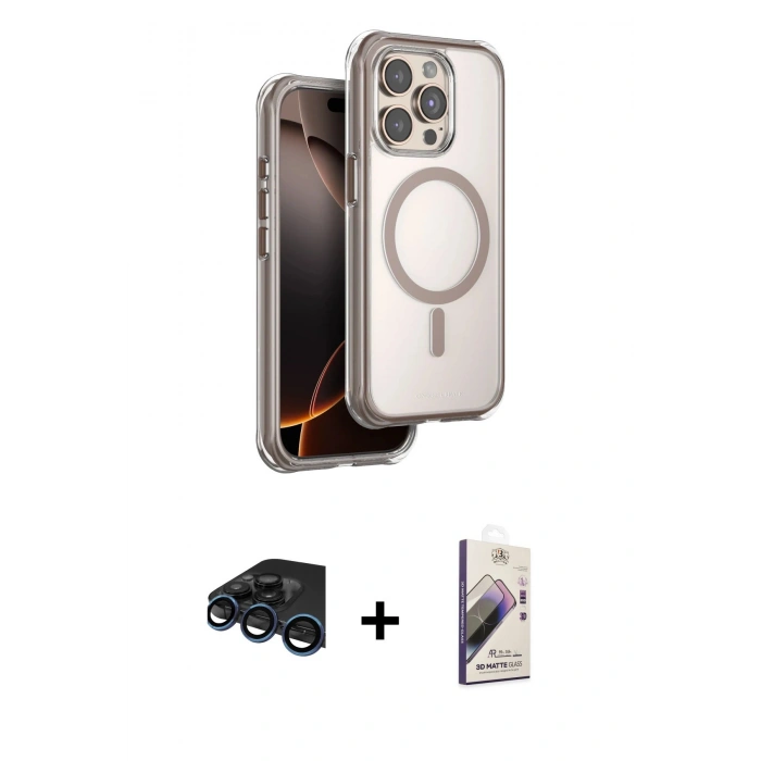 MARSİLYAN™- iPhone 15 Pro Max Kılıf Zirve Klasik Prime - Siyah Bilvis 3D Mat Cam Ekran Koruyucu + Raze Metal Kamera Lens - LT