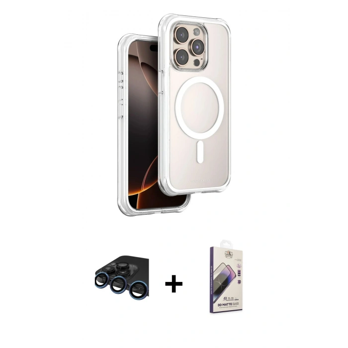 MARSİLYAN™- iPhone 15 Pro Max Kılıf Zirve Klasik Prime - Siyah Bilvis 3D Mat Cam Ekran Koruyucu + Raze Metal Kamera Lens - LT
