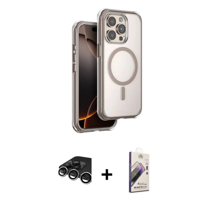 MARSİLYAN™- iPhone 15 Pro Max Kılıf Zirve Klasik Prime - Siyah Bilvis 3D Mat Cam Ekran Koruyucu + Raze Metal Kamera Lens - GS