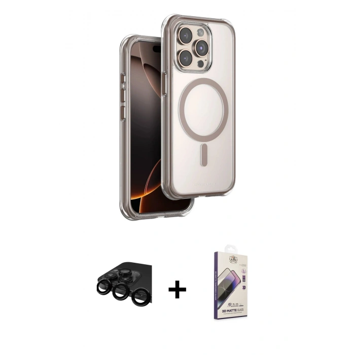 MARSİLYAN™- iPhone 15 Pro Max Kılıf Zirve Klasik Prime - Siyah Bilvis 3D Mat Cam Ekran Koruyucu + Siyah Raze Metal Kamera Lens