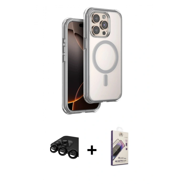 MARSİLYAN™- iPhone 15 Pro Max Kılıf Zirve Klasik Prime - Siyah Bilvis 3D Mat Cam Ekran Koruyucu + Siyah Raze Metal Kamera Lens