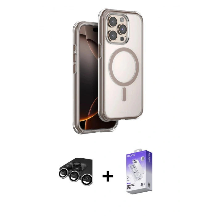MARSİLYAN™- iPhone 15 Pro Max Kılıf Zirve Klasik Prime - Siyah Bilvis 5in1 3D Magic Cam Ekran Koruyucu + Raze Metal Kamera Lens - GS