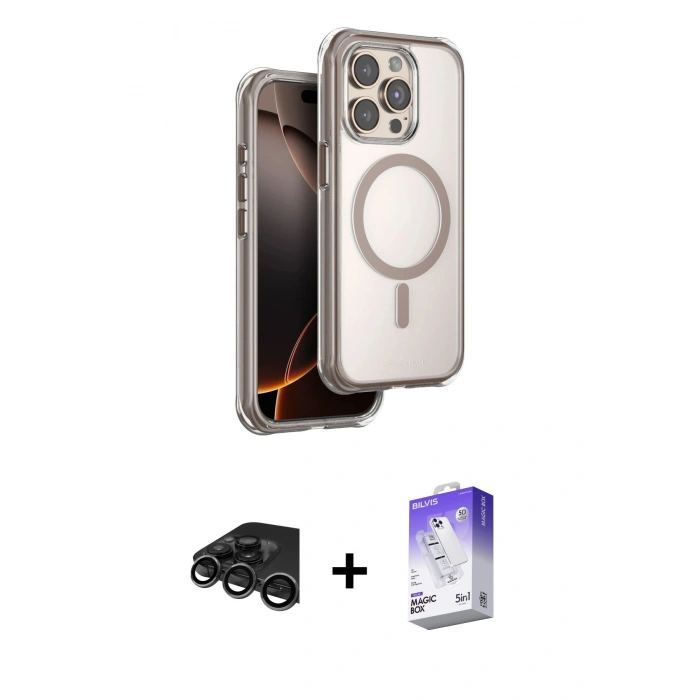 MARSİLYAN™- iPhone 15 Pro Max Kılıf Zirve Klasik Prime - Siyah Bilvis 5in1 3D Magic Cam Ekran Koruyucu + Raze Metal Kamera Lens - TMGI