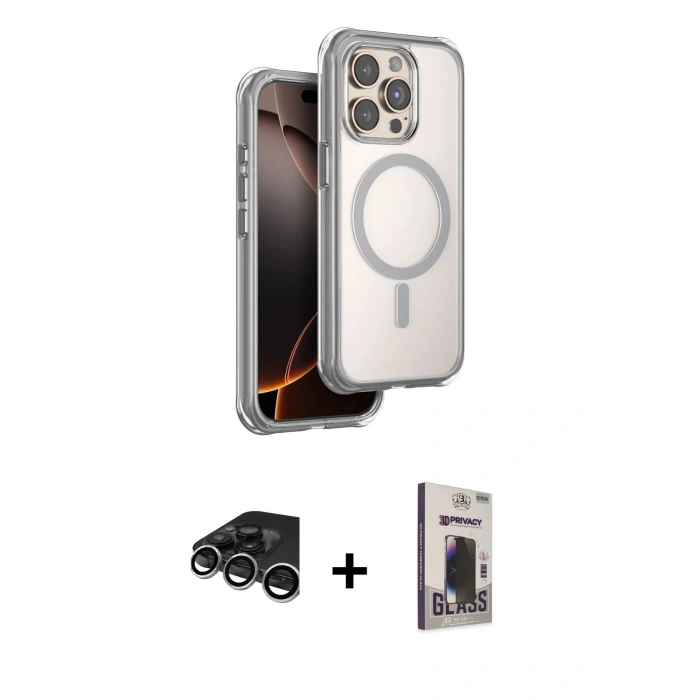MARSİLYAN™- iPhone 15 Pro Max Kılıf Zirve Klasik Prime - Siyah Bilvis Hayalet Cam Ekran Koruyucu + Raze Metal Kamera Lens - GS