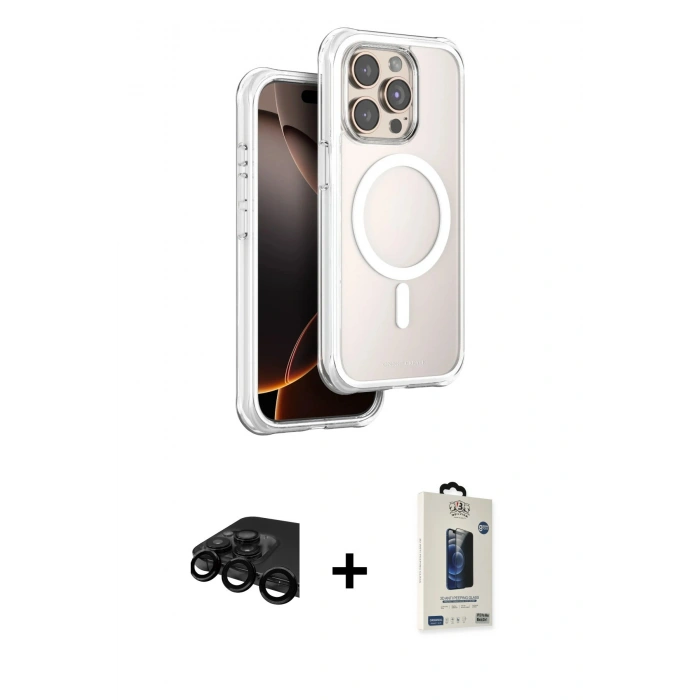 MARSİLYAN™- iPhone 15 Pro Max Kılıf Zirve Klasik Prime - Siyah Bilvis Hayalet Cam Ekran Koruyucu + Raze Metal Kamera Lens - SH