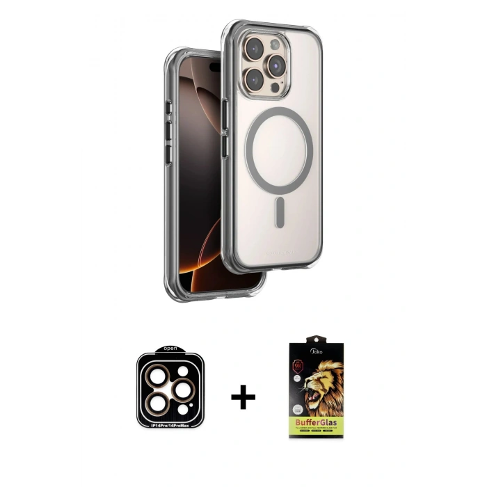 MARSİLYAN™- iPhone 15 Pro Max Kılıf Zirve Klasik Prime - Siyah Buffer Cam Ekran Koruyucu + PVD Metal Kamera Lens - TU