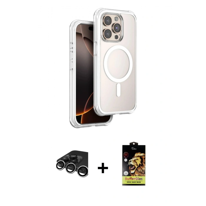 MARSİLYAN™- iPhone 15 Pro Max Kılıf Zirve Klasik Prime - Siyah Buffer Cam Ekran Koruyucu + Raze Metal Kamera Lens - GS