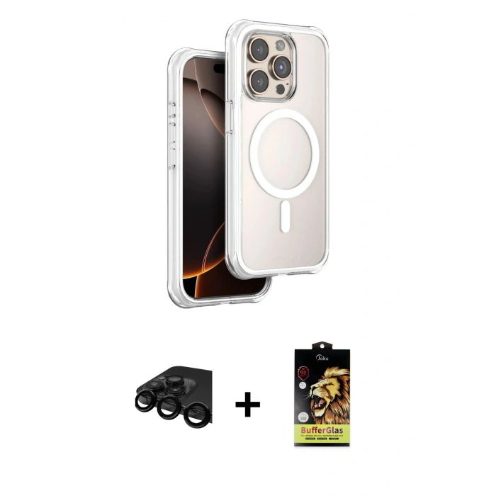 MARSİLYAN™- iPhone 15 Pro Max Kılıf Zirve Klasik Prime - Siyah Buffer Cam Ekran Koruyucu + Raze Metal Kamera Lens - SH