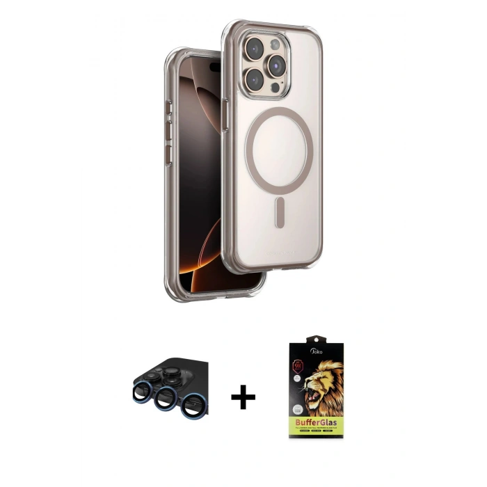 MARSİLYAN™- iPhone 15 Pro Max Kılıf Zirve Klasik Prime - Siyah Buffer Cam Ekran Koruyucu + Raze Metal Kamera Lens - LT