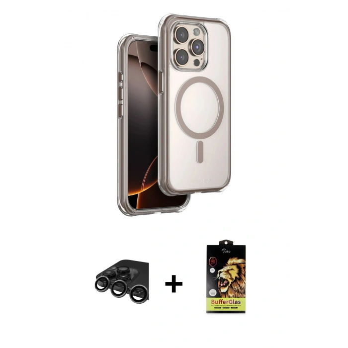 MARSİLYAN™- iPhone 15 Pro Max Kılıf Zirve Klasik Prime - Siyah Buffer Cam Ekran Koruyucu + Raze Metal Kamera Lens - TMGI