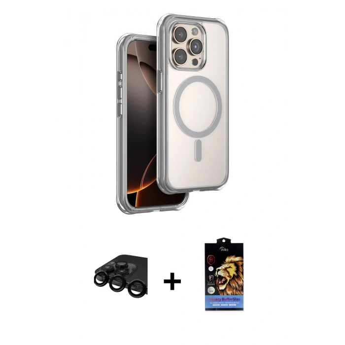 MARSİLYAN™- iPhone 15 Pro Max Kılıf Zirve Klasik Prime - Siyah Buffer Hayalet Cam Ekran Koruyucu + Raze Metal Kamera Lens - SH