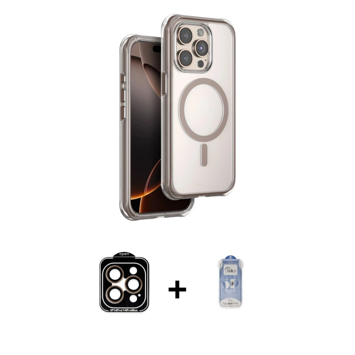 MARSİLYAN™- iPhone 15 Pro Max Kılıf Zirve Klasik Prime - Siyah Joko Magic 5D Cam + PVD Metal Kamera Lens - TU