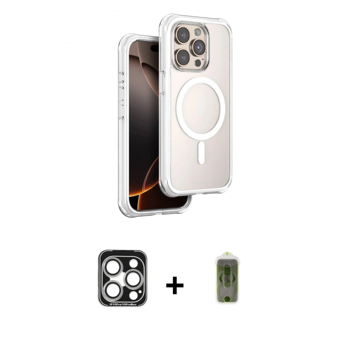 MARSİLYAN™- iPhone 15 Pro Max Kılıf Zirve Klasik Prime - Siyah Joko Magic 5D Hayalet Cam + PVD Metal Kamera Lens - GS