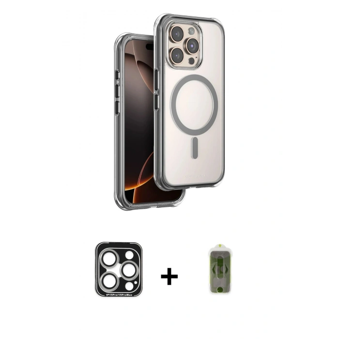 MARSİLYAN™- iPhone 15 Pro Max Kılıf Zirve Klasik Prime - Siyah Joko Magic 5D Hayalet Cam + PVD Metal Kamera Lens - GS