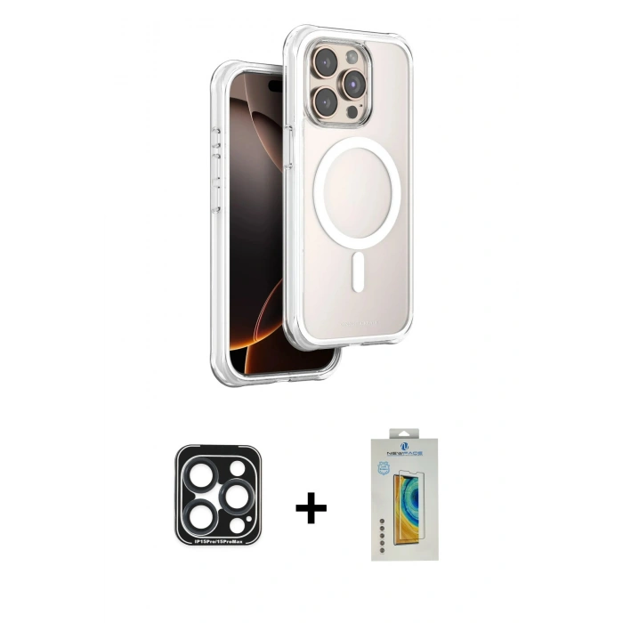 MARSİLYAN™- iPhone 15 Pro Max Kılıf Zirve Klasik Prime - Siyah Polymer Nano Ekran Koruyucu + PVD Metal Kamera Lens - LT