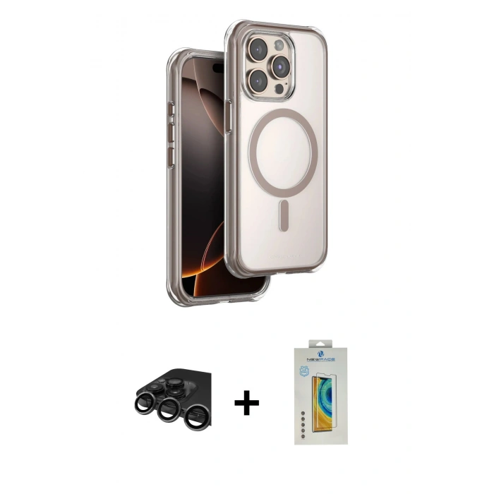 MARSİLYAN™- iPhone 15 Pro Max Kılıf Zirve Klasik Prime - Siyah Polymer Nano Ekran Koruyucu + Raze Metal Kamera Lens - TMGI