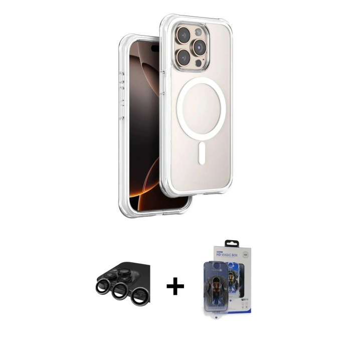 MARSİLYAN™- iPhone 15 Pro Max Kılıf Zirve Klasik Prime - Siyah Vanessa Magic Cam + Raze Metal Kamera Lens - TMGI