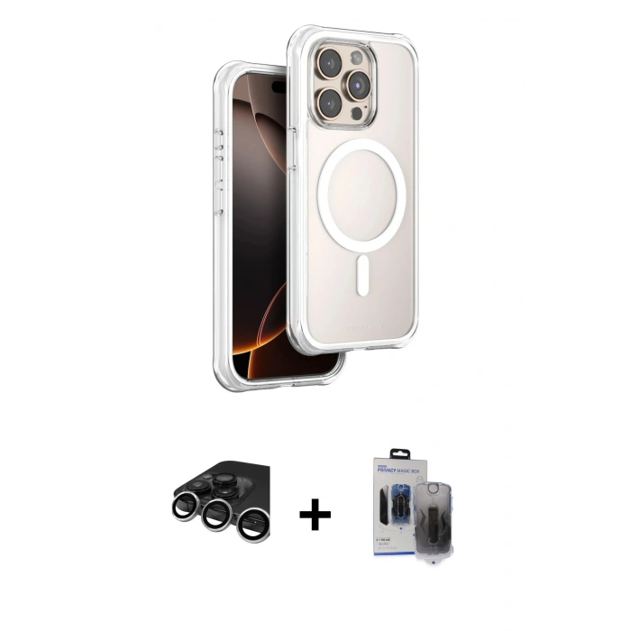 MARSİLYAN™- iPhone 15 Pro Max Kılıf Zirve Klasik Prime - Siyah Vanessa Magic Hayalet Cam + Raze Metal Kamera Lens - GS