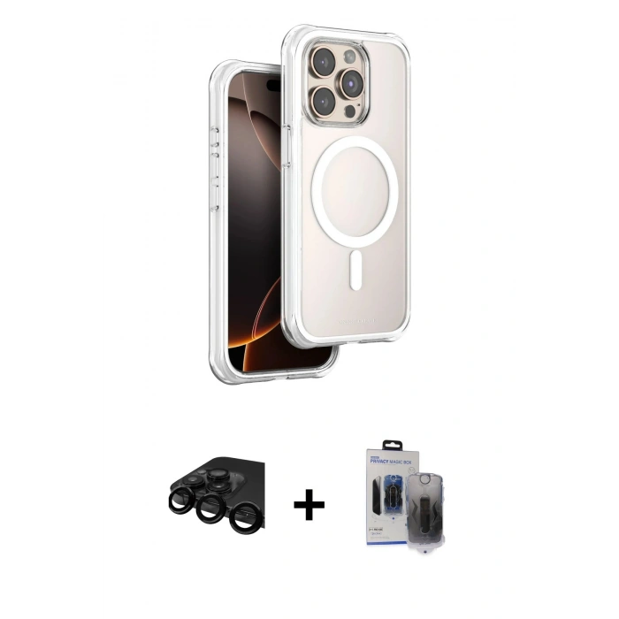 MARSİLYAN™- iPhone 15 Pro Max Kılıf Zirve Klasik Prime - Siyah Vanessa Magic Hayalet Cam + Raze Metal Kamera Lens - SH
