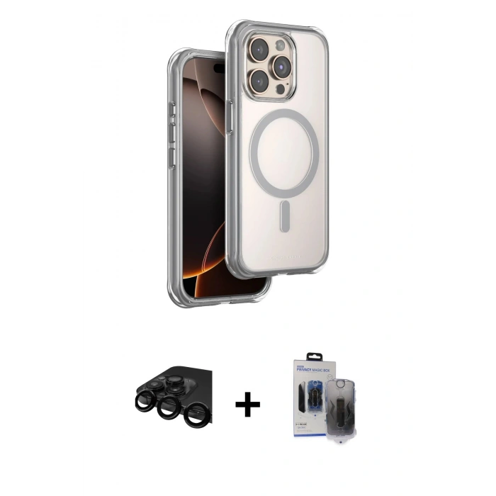 MARSİLYAN™- iPhone 15 Pro Max Kılıf Zirve Klasik Prime - Siyah Vanessa Magic Hayalet Cam + Raze Metal Kamera Lens - SH